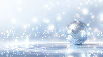 シルバーホワイトに輝く光の粒子とクリスタルボールの幻想的なステージ背景素材
