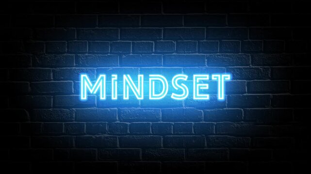 Blue Neon Mindset text animation. Glowing mindset looping motion. flicker text 4k video.