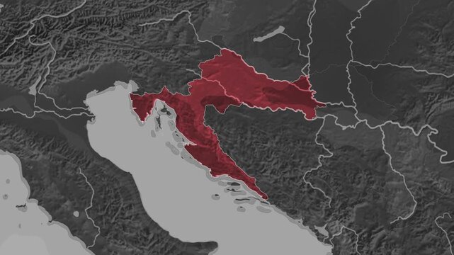 Zooming In on Croatia on a Dark World Map