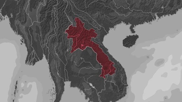 Zooming In on Laos on a Dark World Map