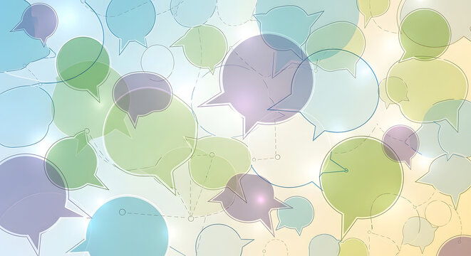 Abstract bubbles creating a conversational pattern with various colors and shapes. Ideal for topics related to communication, dialog, or ideas.
