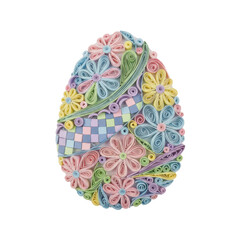 Quilling Easter Egg with Pastel Flowers and Checkered Pattern