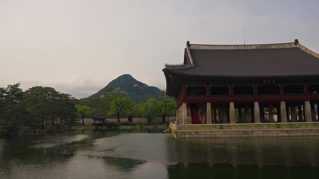 Gyeongbokgung Palace Main Hall with Mountain Background Seoul