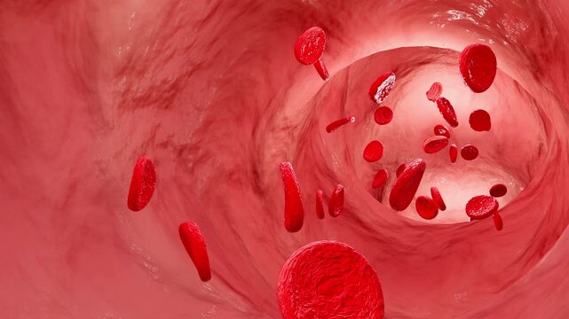Microscopic View of healthy Blood Flow in a Clogged Artery &ndash; Medical Concept 3D Loop Animation