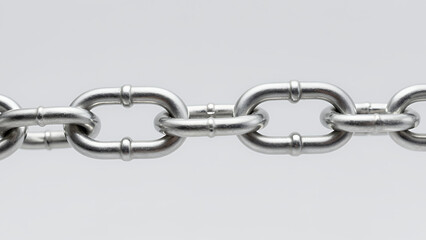 Obraz premium Close-Up Of A Section Of Shiny Interlinked Metallic Chain On A Plain Light Background