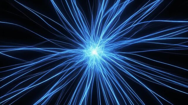 Vibrant blue light rays exploding from center on dark background