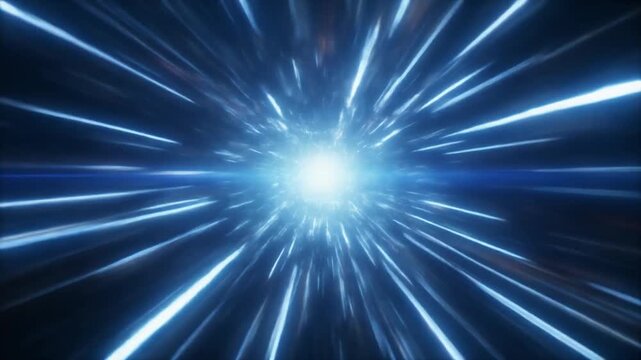 Vibrant blue light explosion with dynamic energy rays in dark space