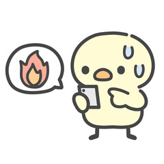スマホの炎上に汗をかくひよこの手描きイラスト © Nitomaru