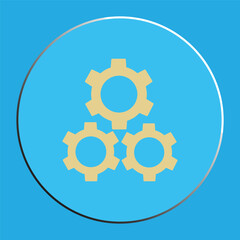 Three Interlocking Gears Icon on Blue Circular Background