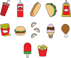 Assorted Fast Food and Dessert Icons drink hot dog