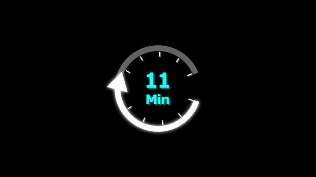 11 Min clock icon animation. 11 minute animation on black background and creating a stunning 4k video.