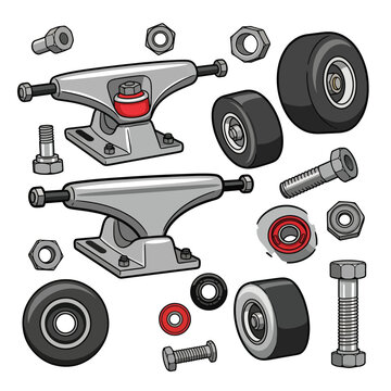 A detailed illustration of skateboard parts