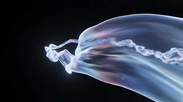 Delicate thread of liquid light flowing with iridescent hues