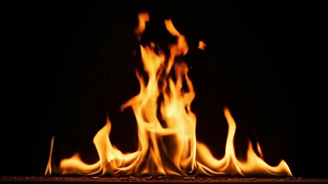 Dynamic flames dancing against a dark background, creating warmth.