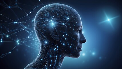 Obraz premium Artificial Intelligence Concept with Glowing Data Network and Digital Brain, Futuristic Technology Background
