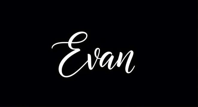 The name Evan written in elegant white cursive calligraphy font isolated on a solid black background