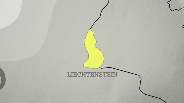 Basemap with a Zoom of the Liechtenstein Highlighted in Yellow. Generic World Map Animation