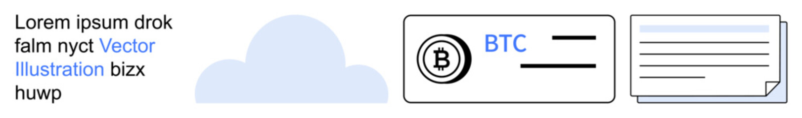 Cryptocurrency, digital payments, online services, blockchain technology, fintech, modern transactions. a Bitcoin icon and card alongside a cloud. Cryptocurrency and digital payments concept