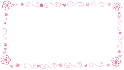 Pink Sakura Cherry Blossom Floral Frame Illustration
​Sweet floral border featuring pink Sakura flowers, hearts, and elegant swirls. Themes: spring greeting card, romantic frame, wedding stationery, a