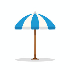 Obraz premium Relaxing Beach Scene with Blue and White Umbrella for Summer Vacation and Outdoor Leisure
