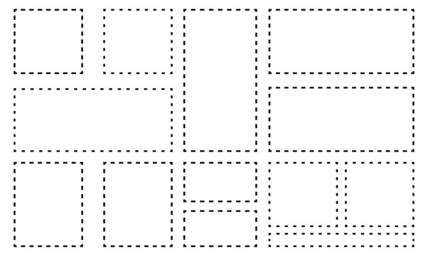 Square, rectangle dotted line frame. Dashed line basic geometric shapes. Vector illustration. 