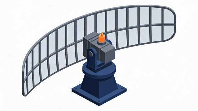 Coastal Radar Icon | Minimalist 3D Isometric Art of Maritime Surveillance & Port Security System