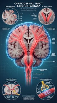 Detailed Diagram of Corticospinal Tract and Motor Pathway in Human Nervous System Anatomy
