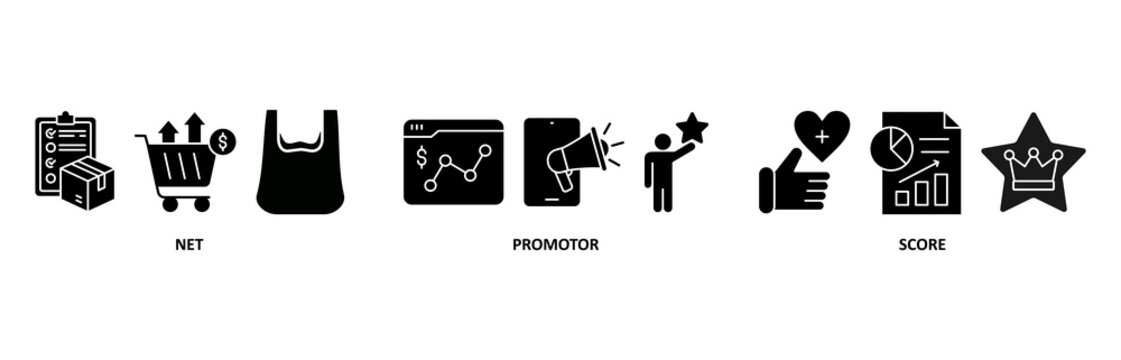 NPS icon set illustration contain net, promotor and score.