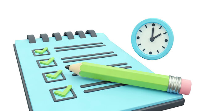 Checklist, Pencil, and Clock
