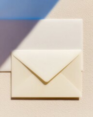 Blank Stationery Card and Envelope on Textured Linen Surface with Soft Sunlight and Blue Shadows for Professional Business Branding and Minimalist Design Mockup