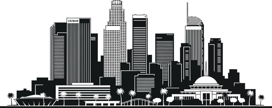 Los angeles cityscape with modern buildings and palm trees a striking silhouette