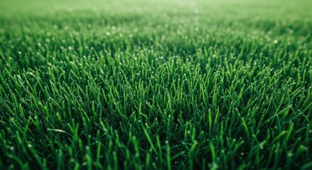 Obraz premium Close up texture shot of freshly cut, deep emerald green grass blades showing perfect maintenance and healthy growth in bright summer sunlight, texture, nature, detail