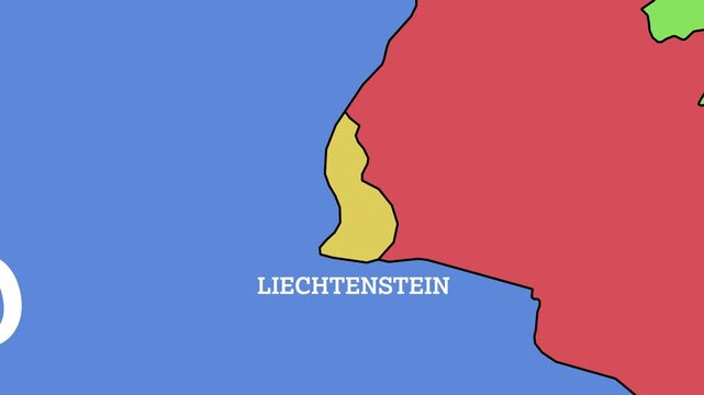2D Colored Political World Map with a zoom of the Liechtenstein and Neighbors