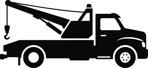 Black silhouette of a tow truck with extended arm simple graphic silhouette © Rita