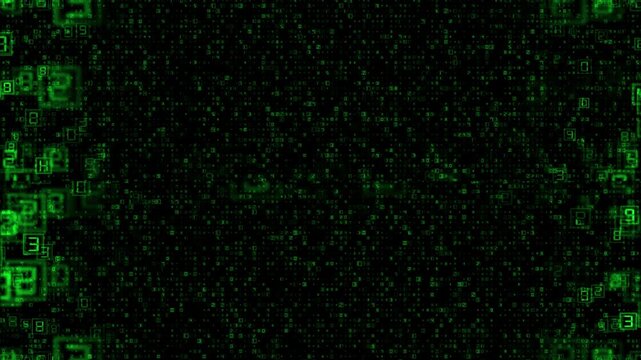 Matrix style binary code falls on a black background creating a digital effect