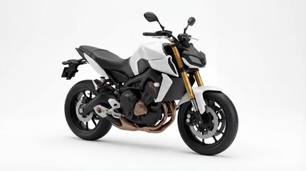 Fototapeta premium Sleek White and Black Motorcycle on White Background: A Modern Design.