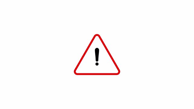 Red Border Warning Triangle with Exclamation Mark Animated Safety Regulation Sign, Warning attention icon signal , risk , danger road warning sign animation in 4k.