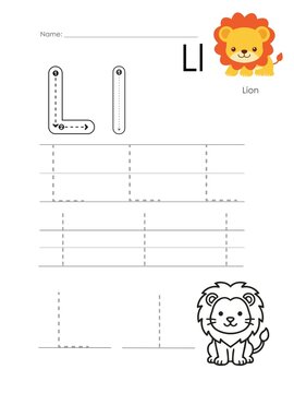 Alphabet tracing and coloring worksheet, letter &ldquo;L&rdquo;, uppercase and lowercase