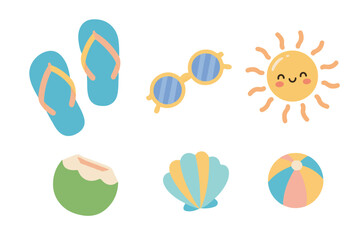 Tropical Summer Beach Holiday Elements and Vacation Icon Set