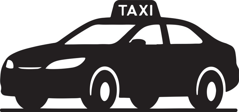 Modern taxi car silhouette in flat minimal style, urban public transport concept, clean black vector outline, simple geometric shapes, isolated background.
