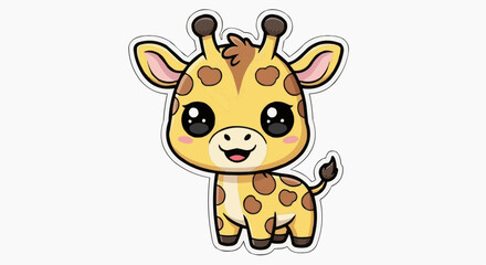 Fototapeta premium Cute cartoon giraffe sticker, kawaii animal illustration