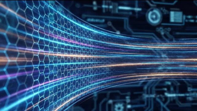 Cybernetic Flow: Visualize the pulsating energy of modern technology with this stunning digital composition of data streams.