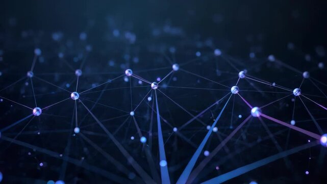 Glowing blue network node connected to surrounding points creating futuristic data web technology