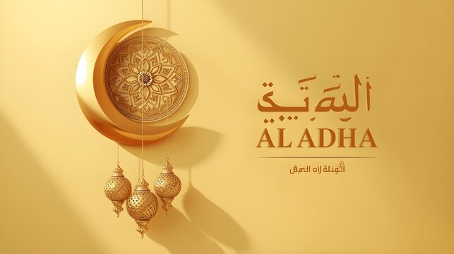 Eid al-Adha Mubarak Greeting Vector with Arabic Calligraphy and Islamic Lanterns