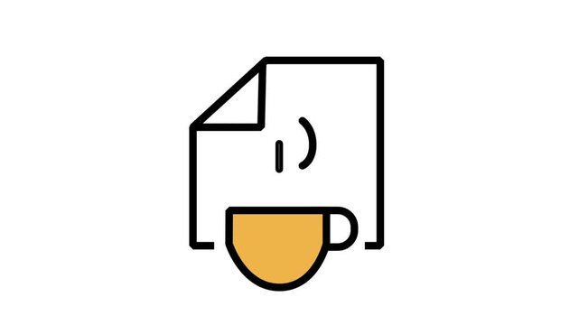 Coffee Or Document Motion Icon. Document page icon combined with a hot coffee cup representing office break, work-life balance, and morning routines.