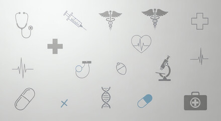 Fototapeta premium Collection of Medical and Scientific Icons Including Microscope DNA and Heart.