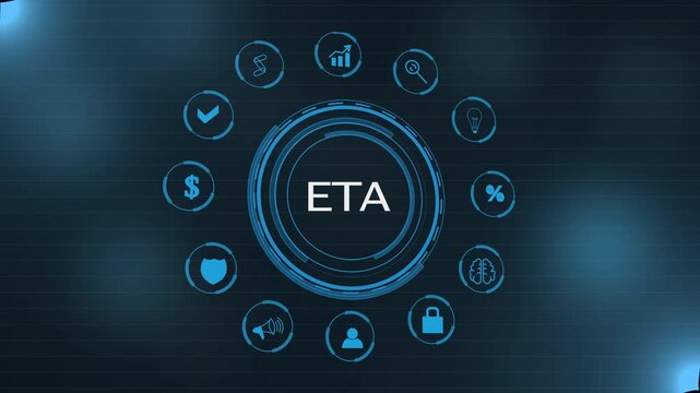 Estimated Time of Arrival ETA system gears and icons concept Keywords: ETA, estimated time of
