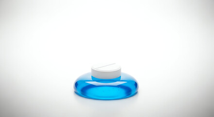 Close-up of a blue and white capsule pill on a white background.