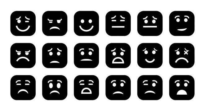 Collection of Various Emoji Faces on Black Background.