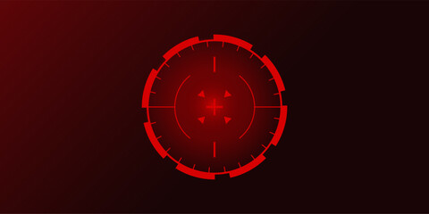 Crosshair Hud red. Bullseye accuracy simulator with futuristic Hud. Laser aim and navigation elements. Simple Vector icon.